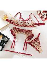 Intica - Komplet bielizny z haftem i dopasowaniem do sylwetki KaraLynn. Kolor: czerwony. Materiał: materiał. Wzór: haft #1