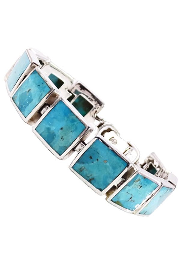 Braccatta - TILDA Srebrna bransoletka z turkusem szeroka kwadraty 18,8 ct. Materiał: srebrne. Kolor: srebrny. Wzór: geometria. Kamień szlachetny: turkus