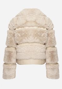 Born2be - Beżowa Futrzana Kurtka z Ozdobnym Paskiem Sirunis. Kolor: beżowy. Materiał: futro. Wzór: aplikacja #7