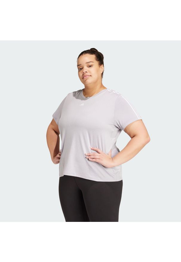 Adidas - AEROREADY Train Essentials 3-Stripes Tee (Plus Size). Kolekcja: plus size. Kolor: szary. Materiał: materiał. Sport: fitness