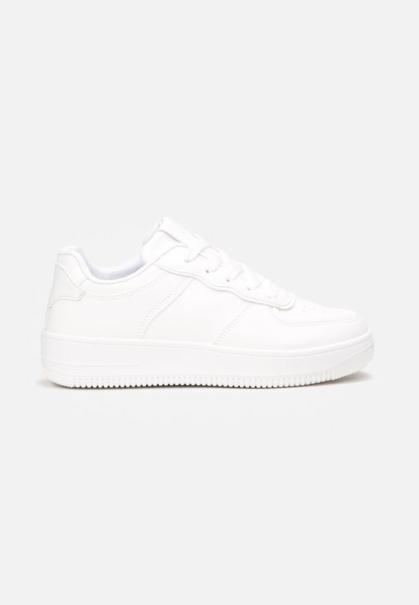 Born2be - Białe Sneakersy Sznurowane Finos. Okazja: na co dzień. Kolor: biały. Materiał: jeans