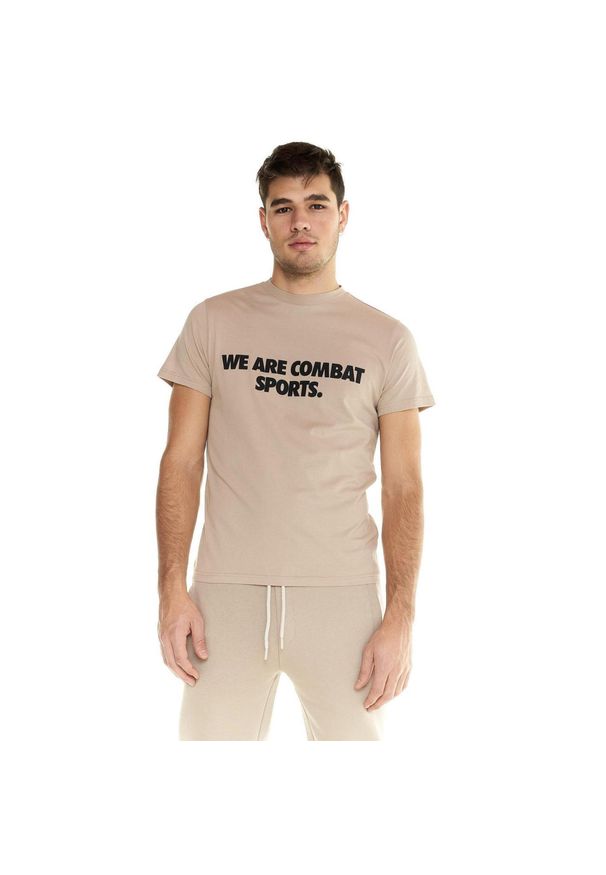 LEONE 1947 APPAREL - Męski T-shirt Leone z krótkim rękawem typu Urban. Kolor: beżowy. Materiał: tkanina. Długość rękawa: krótki rękaw. Długość: krótkie. Sport: fitness