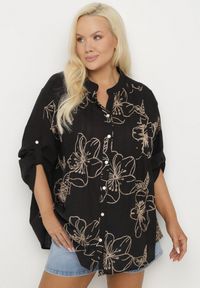 Born2be - Czarna Koszula z Bawełną w Haftowane Kwiaty Tolarea. Okazja: na co dzień. Kolor: czarny. Materiał: bawełna. Wzór: kwiaty, haft. Styl: elegancki, casual #4