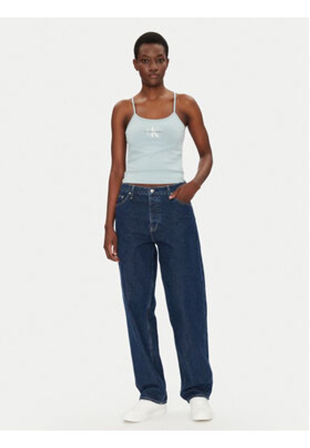 Calvin Klein Jeans Top Monologo J20J223105 Niebieski Slim Fit. Kolor: niebieski. Materiał: bawełna