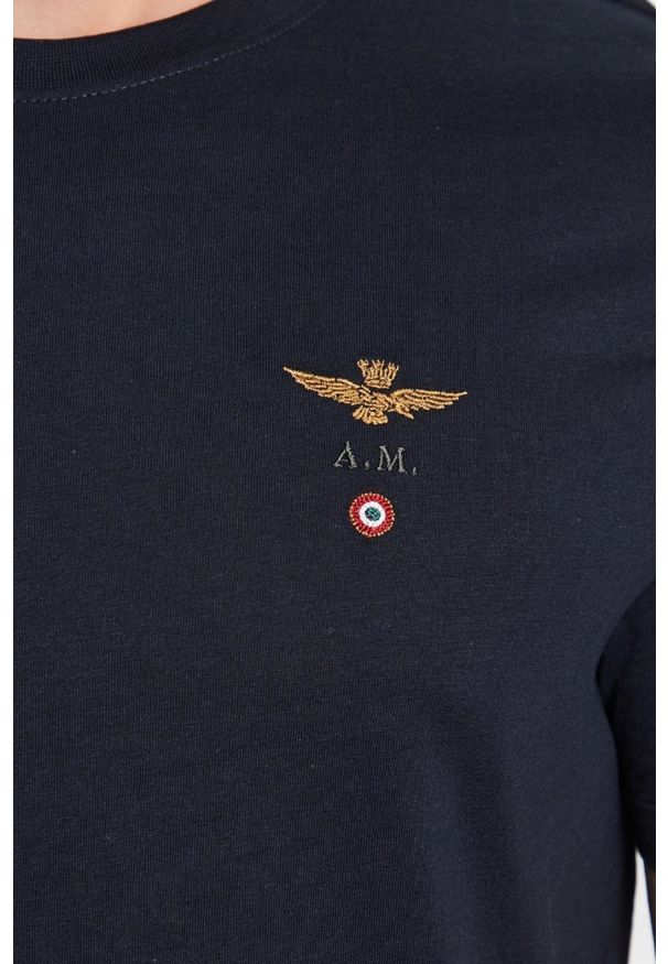 Aeronautica Militare - AERONAUTICA MILITARE Granatowy bawełniany męski t-shirt, Rozmiar XXL. Okazja: na co dzień. Kolor: niebieski. Materiał: bawełna. Styl: klasyczny, casual