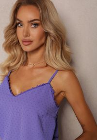 Renee - Fioletowy Top na Ramiączkach z Ozdobną Koronką Otoro. Kolor: fioletowy. Materiał: koronka. Długość rękawa: na ramiączkach. Wzór: koronka #4
