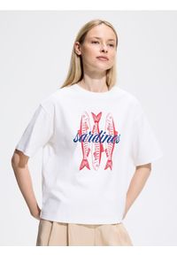 Reserved - T-shirt z nadrukiem - złamana biel. Materiał: bawełna. Wzór: nadruk #1