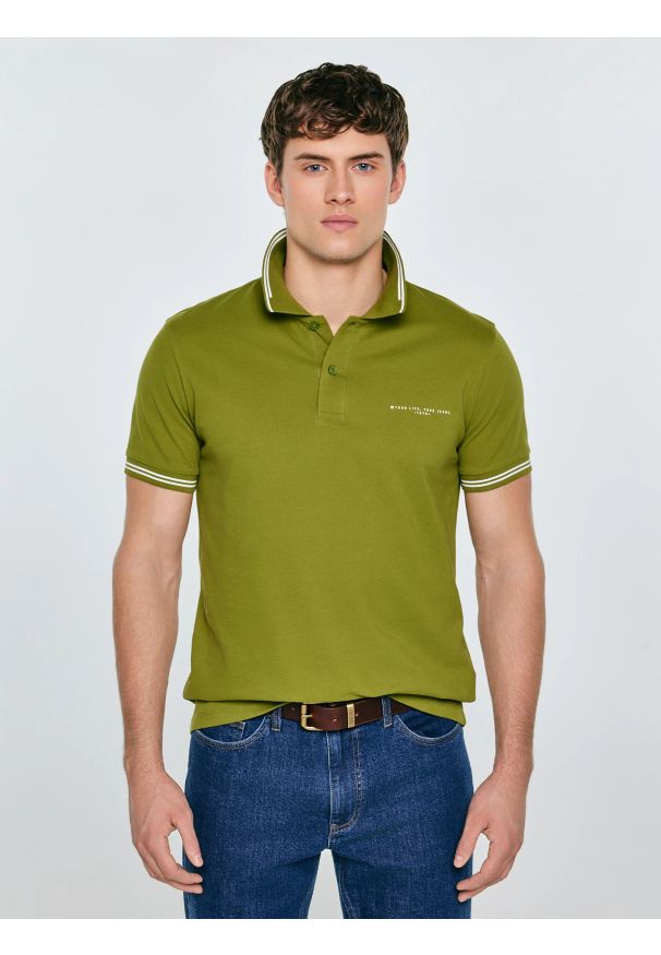 Big-Star - Koszulka męska polo zielona Wladym 301. Okazja: na co dzień. Typ kołnierza: polo. Kolor: zielony. Materiał: dzianina, jeans, materiał. Wzór: nadruk, aplikacja, paski. Styl: casual, klasyczny, sportowy, wizytowy