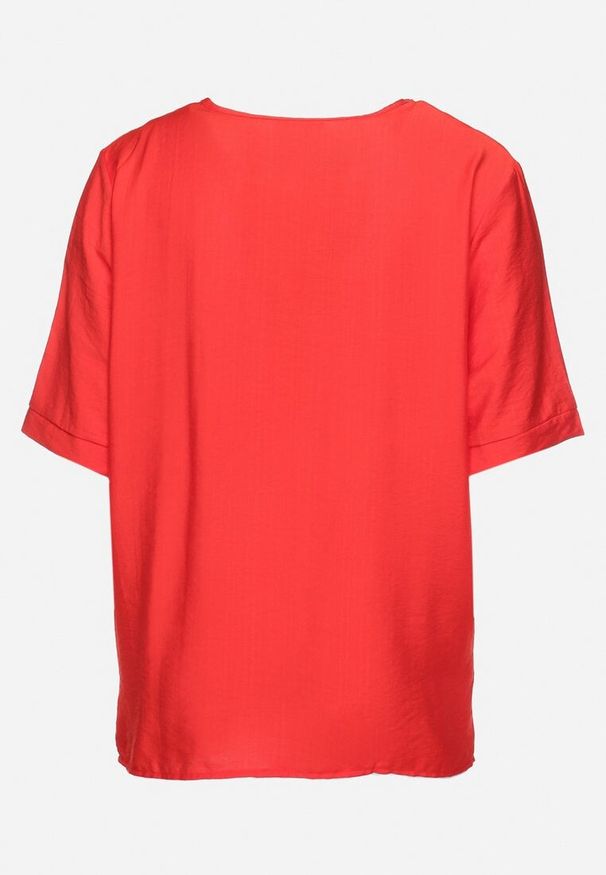 Born2be - Czerwony Bawełniany T-shirt z Nadrukiem i Kieszonką Lovelina. Kolor: czerwony. Materiał: bawełna. Wzór: nadruk. Styl: klasyczny, elegancki