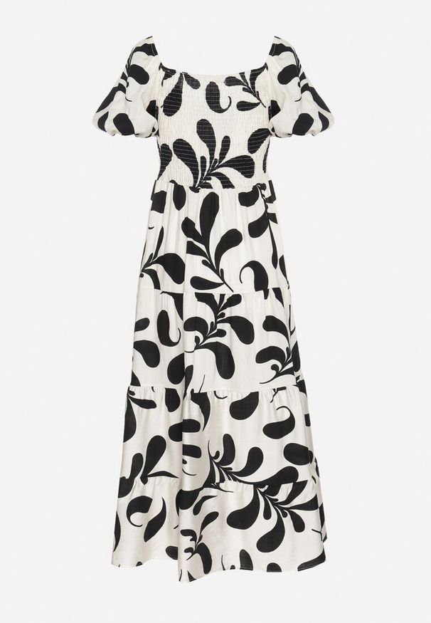 Born2be - Czarna Rozkloszowana Sukienka z Elastyczną Górą i Bufiastymi Rękawami Orrivene. Okazja: na co dzień. Typ kołnierza: dekolt kwadratowy. Kolor: czarny. Typ sukienki: proste. Styl: casual, elegancki