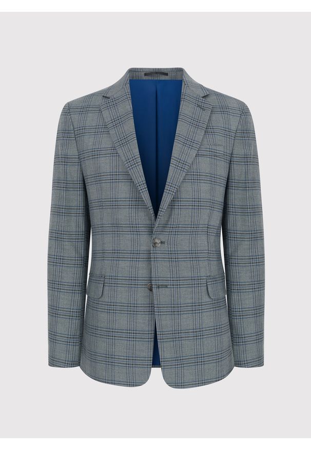 Pako Lorente - PAKO LORENTE – Szara marynarka casualowa w kratkę. Okazja: na co dzień. Kolor: szary. Materiał: jeans. Wzór: kratka. Styl: casual