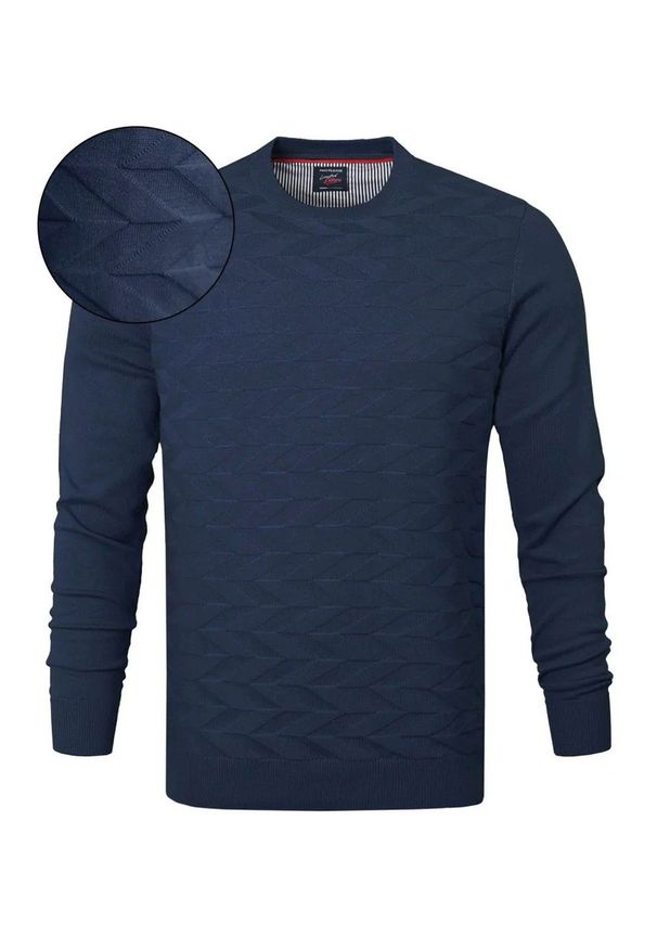 Bawełniany Sweter Pako Jeans - Okrągły Dekolt - Granatowy. Kolor: niebieski. Materiał: bawełna. Styl: klasyczny