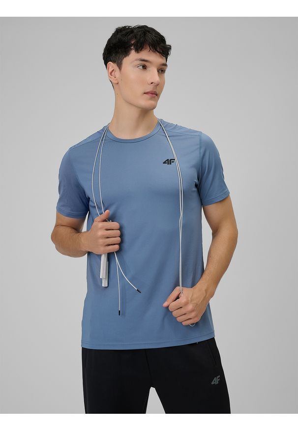 4f - 4F Koszulka treningowa regular szybkoschnąca męska - granatowa XL. Kolor: niebieski. Materiał: skóra. Sport: fitness