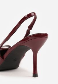 Renee - Bordowe Lakierowane Sandały Szpilki Vices Typu Slingback z Kokardą Dorozia. Okazja: na co dzień, na spotkanie biznesowe. Kolor: czerwony. Materiał: lakier. Obcas: na szpilce. Styl: klasyczny, casual, biznesowy, elegancki. Wysokość obcasa: średni #7