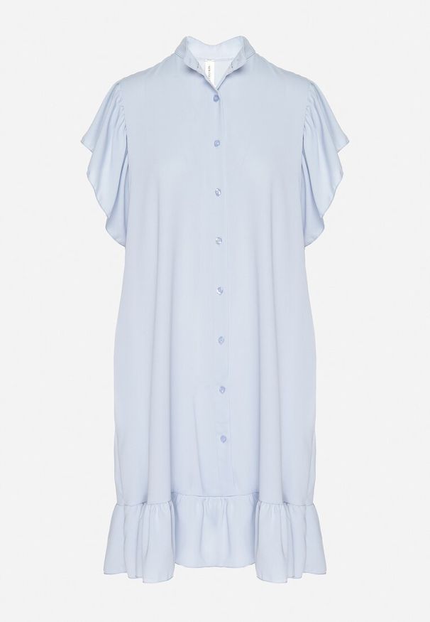 Born2be - Jasnoniebieska Sukienka Koszulowa z Guzikami i Falbankami Tenalena. Okazja: na co dzień. Typ kołnierza: kołnierz z falbankami. Kolor: niebieski. Typ sukienki: koszulowe. Styl: elegancki, sportowy, casual