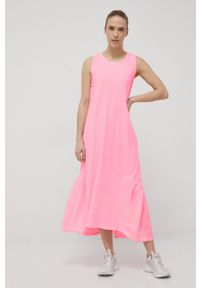 Deha sukienka bawełniana kolor różowy maxi oversize. Kolor: różowy. Materiał: bawełna. Długość rękawa: na ramiączkach. Typ sukienki: oversize. Długość: maxi