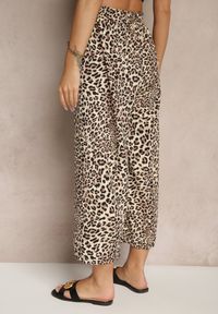 Renee - Czarno-Beżowe Spodnie Wide Leg z Gumką w Talii w Panterkowy Wzór Filanira. Okazja: na co dzień. Kolor: czarny. Styl: elegancki, casual
