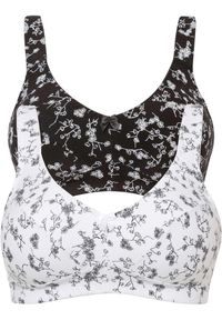 bonprix - Biustonosz bez fiszbinów (2 szt.), bawełna organiczna. Kolor: czarny. Materiał: bawełna. Rodzaj stanika: wyściełane miseczki, różne sposoby noszenia. Wzór: nadruk, kwiaty #1