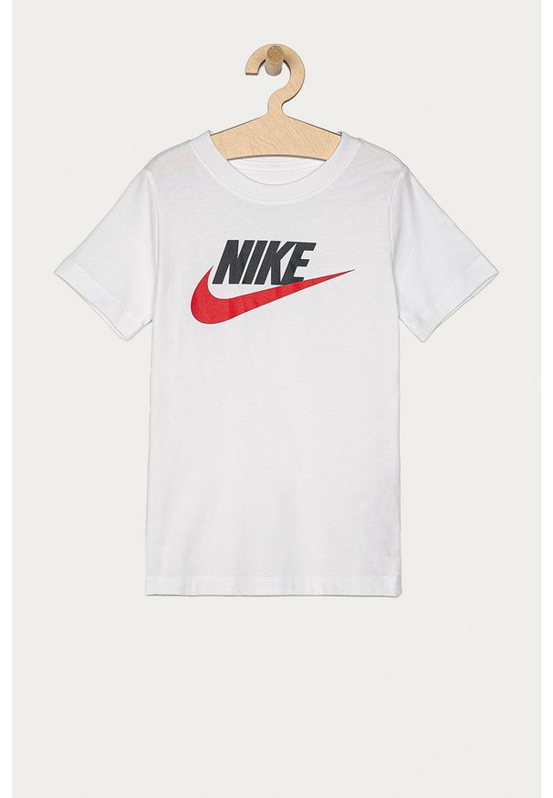 Nike Kids - T-shirt dziecięcy 122-170 cm. Kolor: biały. Materiał: bawełna, dzianina. Wzór: nadruk