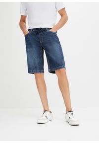 bonprix - Bermudy z gumką w talii ze stretchem, slim fit. Kolor: niebieski. Materiał: denim #1