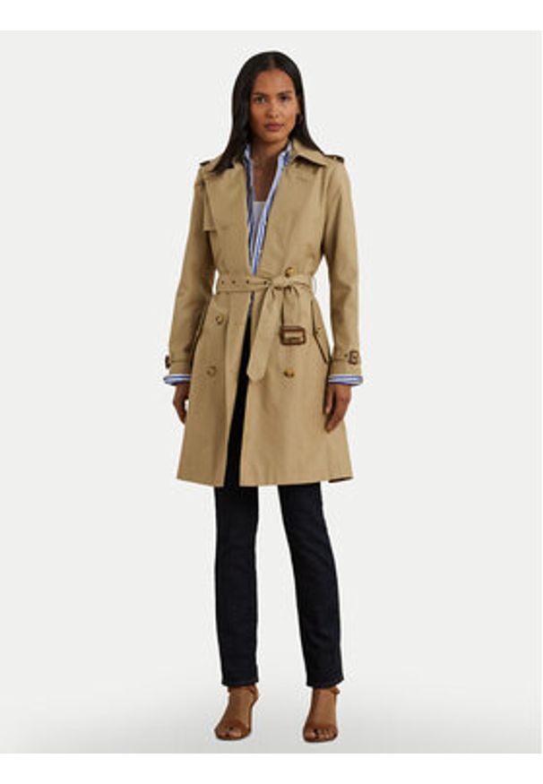 Lauren Ralph Lauren - LAUREN RALPH LAUREN Płaszcz przejściowy 297967122002 Beżowy. Kolor: beżowy. Materiał: bawełna, syntetyk