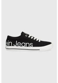 Calvin Klein Jeans tenisówki damskie kolor czarny. Nosek buta: okrągły. Zapięcie: sznurówki. Kolor: czarny. Materiał: materiał. Szerokość cholewki: normalna