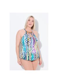 ULLA POPKEN - Damskie Tankini paski zwierzęce miękkie miseczki wycięcia. Kolekcja: plus size. Kolor: brązowy. Materiał: elastan, poliamid, materiał. Wzór: motyw zwierzęcy, paski