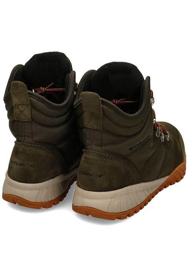 columbia - Buty trekkingowe męskie Columbia Fairbanks Omniheat. Wysokość cholewki: za kostkę. Zapięcie: sznurówki. Kolor: brązowy, zielony, wielokolorowy. Materiał: skóra, syntetyk, materiał. Szerokość cholewki: normalna