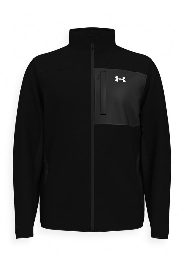 Kurtka męska Under Armour Shield Jacket - czarna. Kolor: czarny. Materiał: softshell, materiał, poliester. Wzór: nadruk