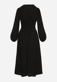 Born2be - Czarna Sukienka z Wiskozą z Gorsetową Talią i Bufiastymi Rękawami Aniste. Okazja: na co dzień. Typ kołnierza: dekolt gorset. Kolor: czarny. Materiał: wiskoza. Typ sukienki: gorsetowe. Styl: wizytowy, sportowy, casual, elegancki #3