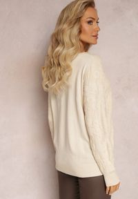 Renee - Jasnobeżowy Sweter w Tłoczony Ornamentalny Wzór Neston. Kolor: beżowy. Styl: klasyczny #4