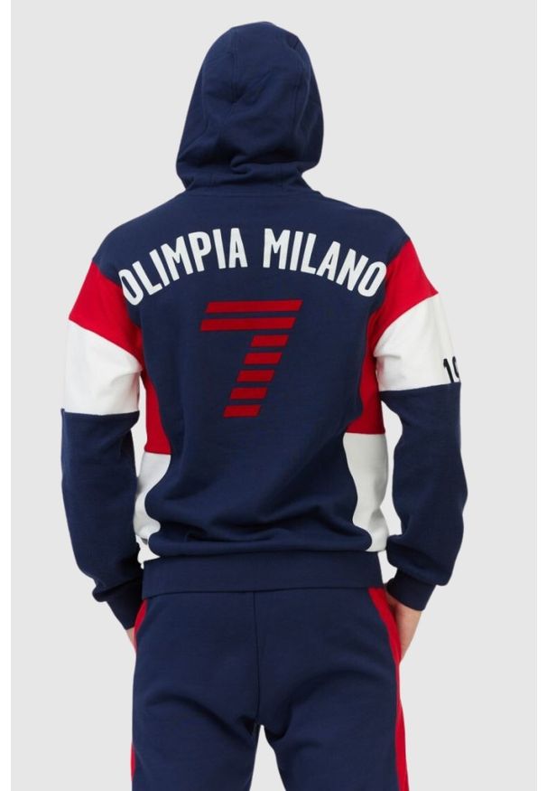 EA7 Emporio Armani - EA7 Granatowa bluza męska Olimpia milano, Rozmiar M. Kolor: niebieski. Materiał: bawełna, prążkowany. Wzór: nadruk, aplikacja