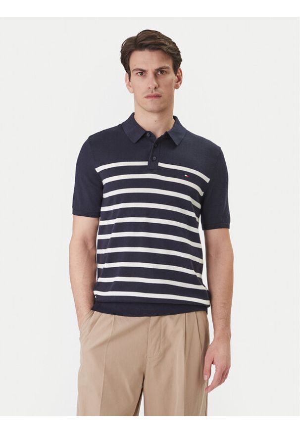 TOMMY HILFIGER - Tommy Hilfiger Polo Essential MW0MW37396 Granatowy Regular Fit. Typ kołnierza: polo. Kolor: niebieski. Materiał: bawełna
