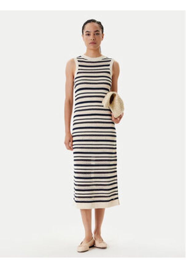TOMMY HILFIGER - Tommy Hilfiger Sukienka dzianinowa WW0WW45649 Beżowy Slim Fit. Kolor: beżowy. Materiał: bawełna