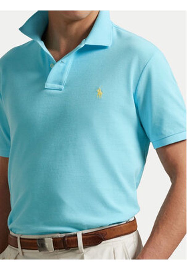 Polo Ralph Lauren Polo 710536856449 Turkusowy Slim Fit. Typ kołnierza: polo. Kolor: turkusowy. Materiał: bawełna