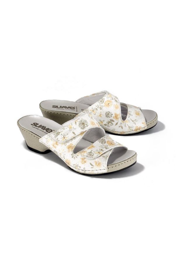 Suave - SUAVE 701571-3 weiss, klapki damskie. Kolor: wielokolorowy. Materiał: skóra. Obcas: na obcasie. Wysokość obcasa: średni