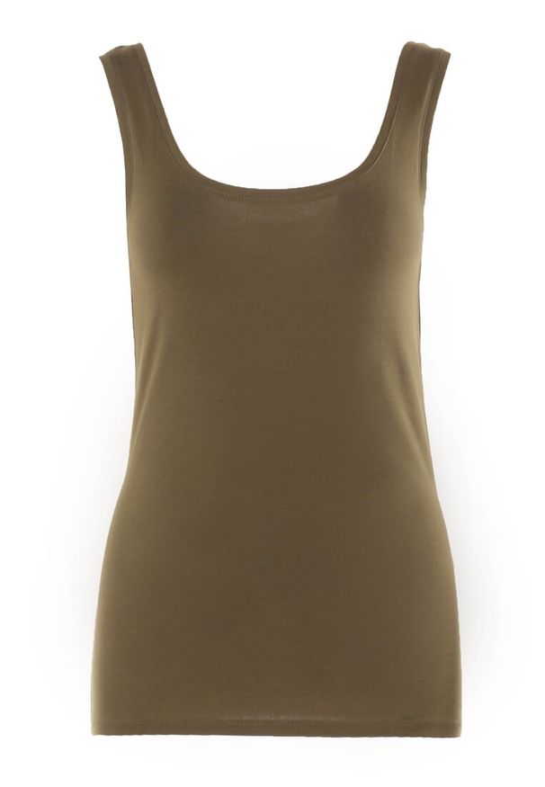 Born2be - Ciemnozielony Top Alethionis. Kolor: zielony. Materiał: dzianina, bawełna, jeans. Długość rękawa: na ramiączkach. Wzór: gładki