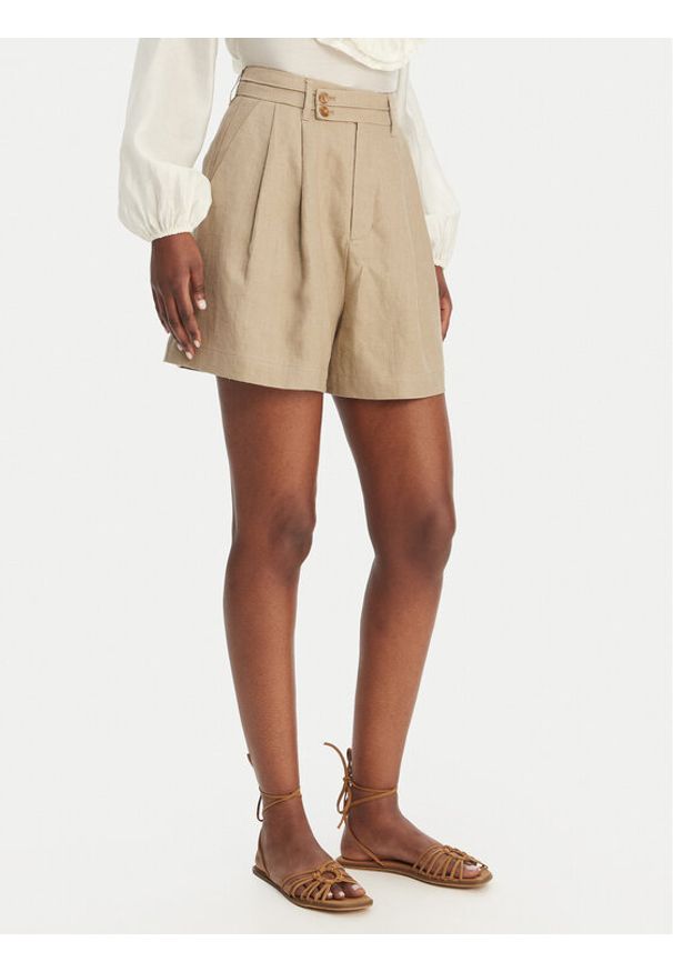 Eleh Bermudy SS260320 Beżowy Relaxed Fit. Kolor: beżowy. Materiał: len