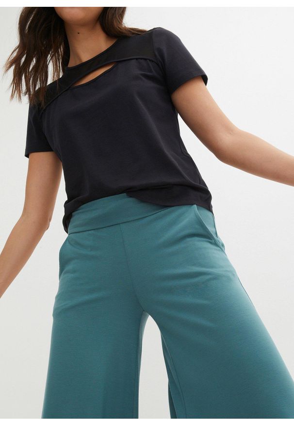 bonprix - Wygodne spodnie culotte z szeroką nogawką. Kolor: zielony. Materiał: materiał. Styl: klasyczny, sportowy