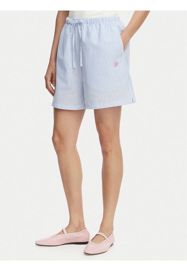 TOMMY HILFIGER - Tommy Hilfiger Szorty materiałowe Seersucker UW0UW06542 Niebieski jasny Regular Fit. Kolor: niebieski. Materiał: bawełna