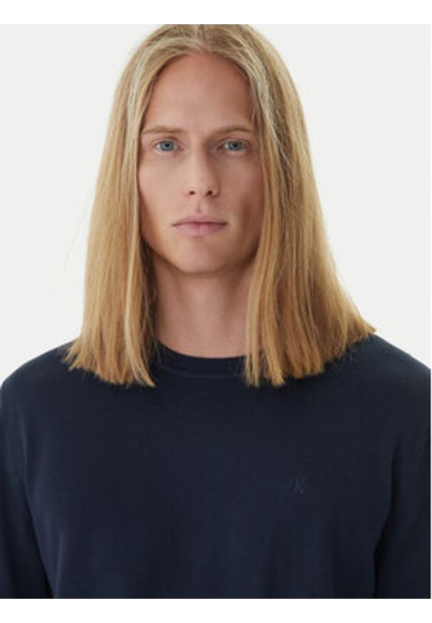 Calvin Klein Sweter LV040BM343 Granatowy Regular Fit. Kolor: niebieski. Materiał: bawełna