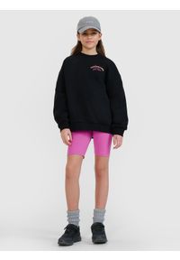 4f - 4F Legginsy kolarki dzianinowe dziewczęce - różowe 158 (12-13 lat). Okazja: na co dzień. Stan: podwyższony. Kolor: różowy. Materiał: dzianina. Długość: krótkie. Wzór: gładki, ze splotem. Sezon: lato. Styl: casual, sportowy #1