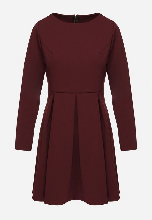 Born2be - Bordowa Elegancka Sukienka o Rozkloszowanym Kroju Temitonia. Kolor: czerwony. Długość rękawa: długi rękaw. Styl: elegancki