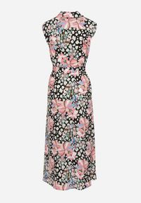 Born2be - Czarno-Różowa Sukienka Koszulowa w Kwiaty Zapinana na Guziki z Materiałowym Paskiem Himpia. Okazja: na spotkanie biznesowe. Typ kołnierza: kołnierzyk klasyczny. Kolor: czarny. Materiał: materiał. Wzór: kwiaty. Typ sukienki: koszulowe. Styl: biznesowy, klasyczny #3