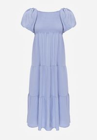 Renee - Jasnoniebieska Sukienka z Wiskozy o Rozkloszowanym Kroju z Bufiastymi Rękawkami Rosena. Kolor: niebieski. Materiał: wiskoza. Długość rękawa: krótki rękaw. Sezon: lato. Typ sukienki: rozkloszowane. Długość: maxi #3