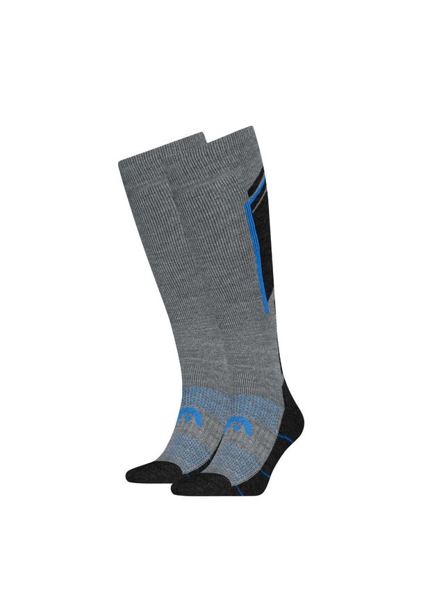 Head - Skarpety narciarskie - 2 par - szaro-niebieskie. Kolor: szary. Materiał: poliamid, wełna, akryl, elastan. Sport: narciarstwo