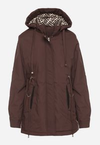 Born2be - Brązowa Kurtka Parka z Kapturem z Ozdobną Wyściółką Tiolara. Okazja: na spacer, na co dzień. Typ kołnierza: kaptur. Kolor: brązowy. Materiał: jeans. Styl: casual, sportowy