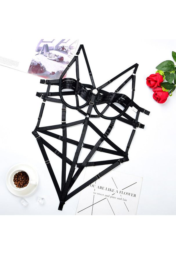 Intica - Body damskie ze strapami na wieczorne wyjścia Chelsea. Kolor: czarny. Materiał: materiał