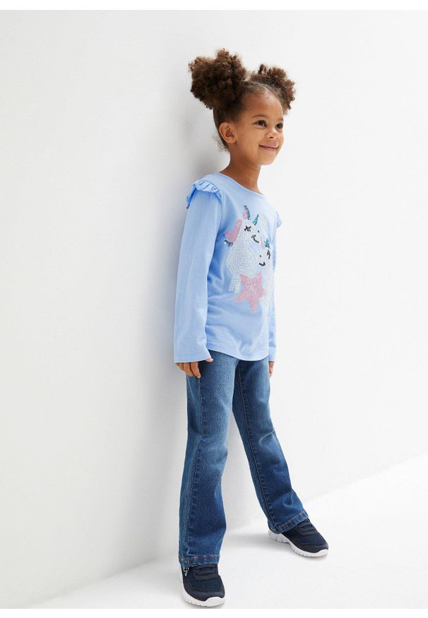 bonprix - Dżinsy bootcut ze średnim stanem i elastyczną gumką w talii. Kolor: niebieski