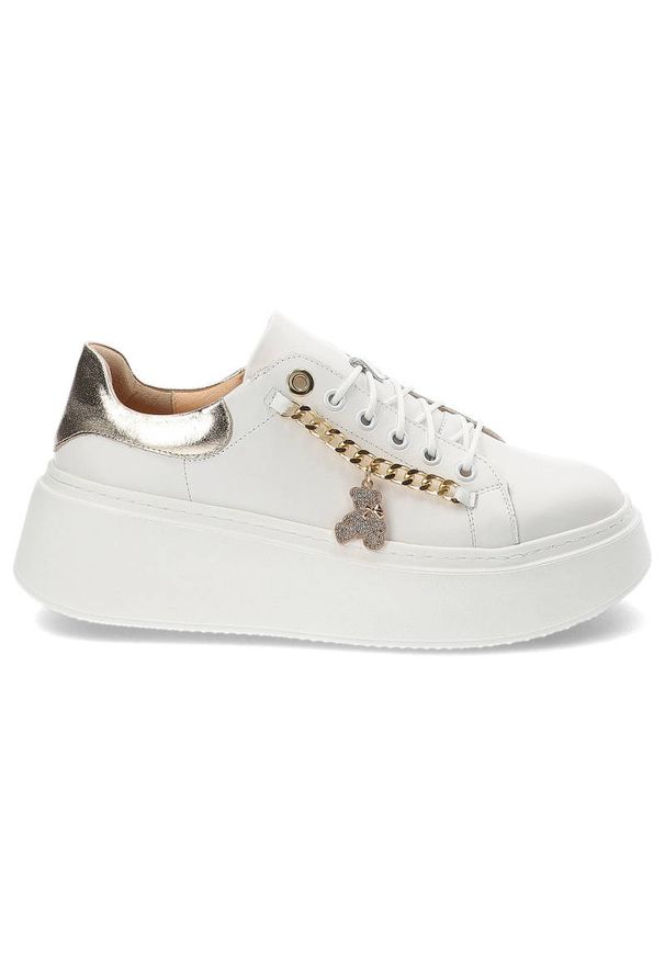 DAMISS - Białe Sneakersy Damiss Wygodne Skórzane Buty. Kolor: biały. Materiał: skóra. Szerokość cholewki: normalna. Styl: sportowy